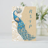 Peacock Lace Elegance 2 Wedding RSVP Karte (Stehend Vorderseite)