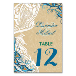 Peacock Lace Elegance 2 Wedding Tischnummer Card