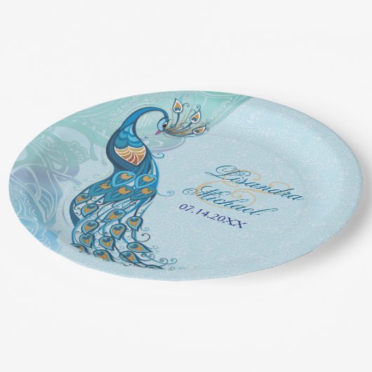 Peacock Lace Elegance Custom Paper Tellers Pappteller (Schrägansicht)