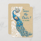 Peacock Lace Elegance Wedding Save the Date Einladung (Vorne/Hinten)