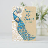 Peacock Lace Elegance Wedding Save the Date Einladung (Stehend Vorderseite)