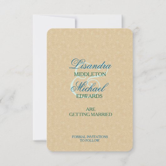 Peacock Lace Elegance Wedding Save the Date Einladung (Rückseite)