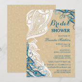 Peacock Lace Elegante 2 Brautparty Einladung (Vorne/Hinten)
