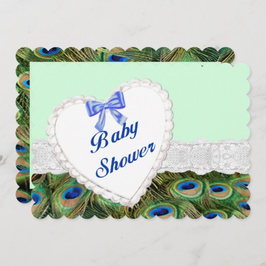 Peacock Lace Heart Baby Dusche Einladung (Vorne/Hinten)