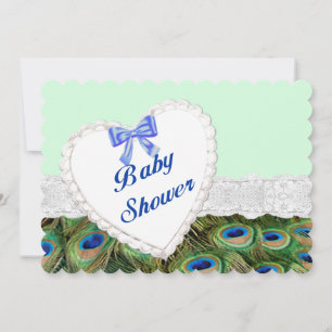 Peacock Lace Heart Baby Dusche Einladung