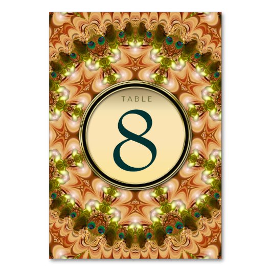 Peacock Lace Mandala Gold Menü Tischnummer Card (Vorderseite)