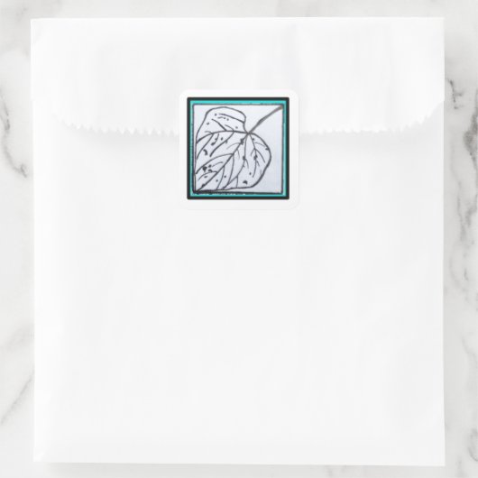 Peacock & Leaf series - Leaf Sq Seal Turquoise Quadratischer Aufkleber (Tasche)