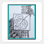 Peacock & Leaf Sticker -Blk & Turquoise (Vorderseite)