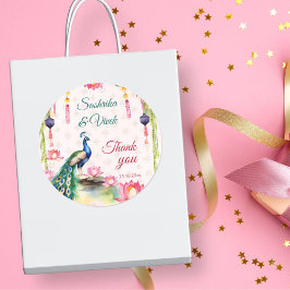 Peacock lotus Indische Hochzeit danke Ihnen für di Runder Aufkleber