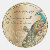 Peacock Love Bird Gold Wedding Siegel Runder Aufkleber (Vorderseite)
