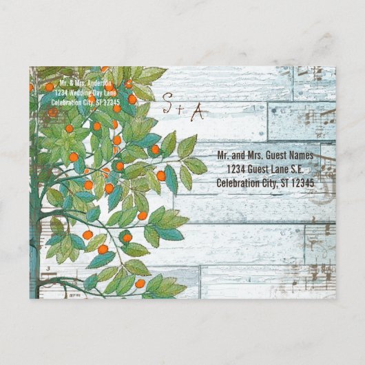 Peacock Love Bird im Baum Save the Date sitzen Ankündigungspostkarte (Rückseite)