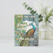 Peacock Love Bird im Baum Save the Date sitzen Ankündigungspostkarte (Stehend Vorderseite)