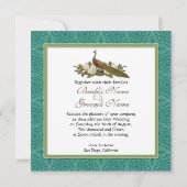 Peacock Magnolia floral Swirl Damask Wedding Einladung (Rückseite)