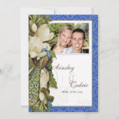 Peacock Magnolia floral Swirl Damask Wedding Einladung (Vorderseite)