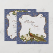 Peacock Magnolia floral Swirl Damask Wedding Navy Einladung (Vorne/Hinten)