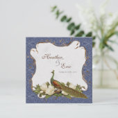 Peacock Magnolia floral Swirl Damask Wedding Navy Einladung (Stehend Vorderseite)