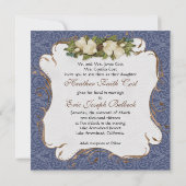 Peacock Magnolia floral Swirl Damask Wedding Navy Einladung (Rückseite)
