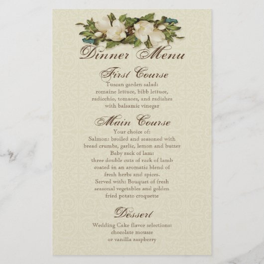 Peacock Magnolia Swirl - Dinner Menu Card (Rückseite)