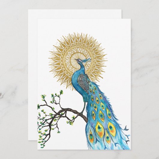 Peacock Mandala Large Flat Note Card (Vorne/Hinten)