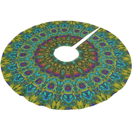 Peacock Mandala Weihnachtsbaumrock Polyester Weihnachtsbaumdecke (Schrägansicht)