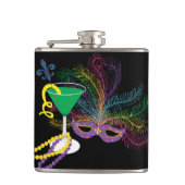Peacock Mask und Martini Mardi Gras Flachmann (Vorderseite)