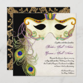 Peacock Masquerade Maskenball - Einladung zur Hoch (Vorne/Hinten)