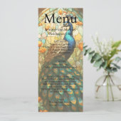Peacock Maximalist Extravagant Luxury Wedding Menu Menükarte (Stehend Vorderseite)