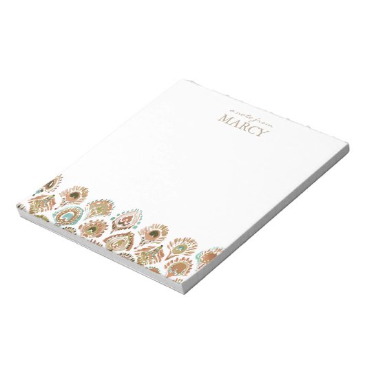 PEACOCK MERMAID Aqua Gold Scales and Feathers Notizblock (Rotiert)