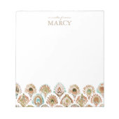 PEACOCK MERMAID Aqua Gold Scales and Feathers Notizblock (Vorderseite)