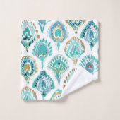 PEACOCK MERMAID Aqua Nautical Scales and Feathers Badhandtuch Set (Waschlappen)