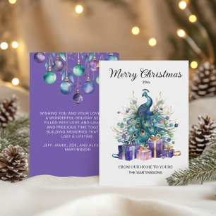 Peacock Merry Christmas Lila Blue Aquamarin Feiertagskarte