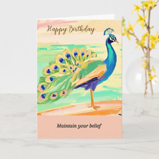 peacock message happy birthday karte (Gelbe Blume)