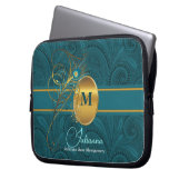 Peacock Mit Monogramm Elegantes Aquamarines Paisle Laptopschutzhülle (Vorderseite Links)