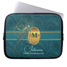Peacock Mit Monogramm Elegantes Aquamarines Paisle Laptopschutzhülle