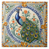 Peacock Mittelmeergelb & Blauer Folklore Fliese (Vorderseite)