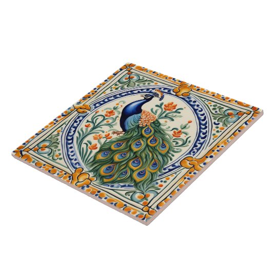 Peacock Mittelmeergelb & Blauer Folklore Fliese (Seite)
