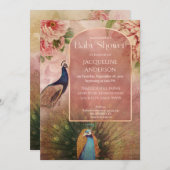 Peacock Moderne Arch Peony Blume Babydusche Einladung (Vorne/Hinten)