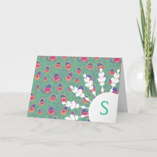 Peacock monogram or thank you stationery card (Vorderseite)