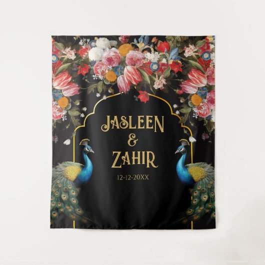 Peacock Moody Floral Indian Foto Background Wandteppich (Vorderseite)