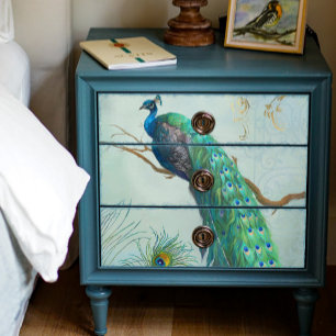 Peacock n Feathers Gold Dusty Blue Decoupage Seidenpapier