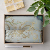 Peacock n Feathers Gold Dusty Blue Decoupage Seidenpapier (Geschenk)