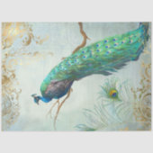Peacock n Feathers Gold Dusty Blue Decoupage Seidenpapier (Vorderseite)