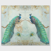 Peacock n Feathers Pair Blue Gold Decoupage Geschenkpapier (Flach)