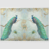 Peacock n Feathers Pair Blue Gold Decoupage Seidenpapier (Vorderseite)