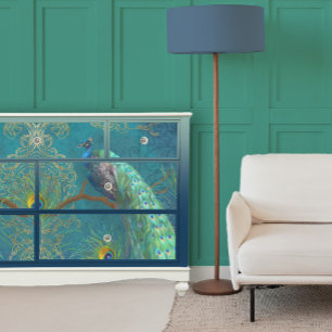 Peacock n Feathers Pair Dark Blue Decoupage Seidenpapier