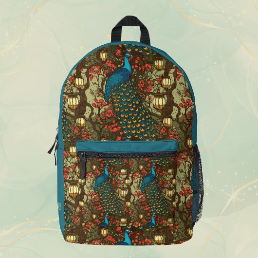 Peacock n Lanterns Persian Teal Plum Initials Bedruckter Rucksack