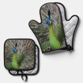 Peacock Ofenhandschuh & Topflappen-Set (Vorderseite/Rückseite)