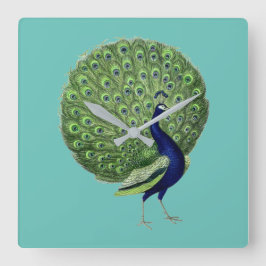Peacock Open Fan Quadratische Wanduhr