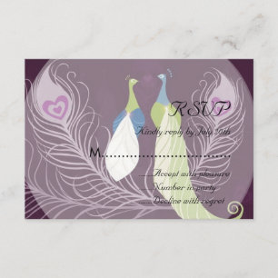 Peacock Pair Love Birds Lila Wedding RSVP Karte