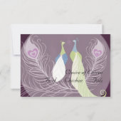 Peacock Pair Love Birds Lila Wedding RSVP Karte (Rückseite)